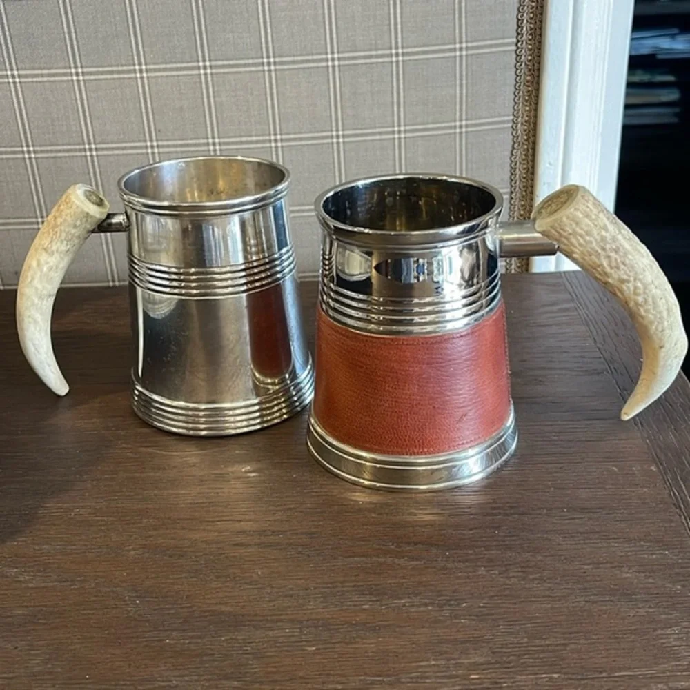 English Silverplated Stag horn mugs